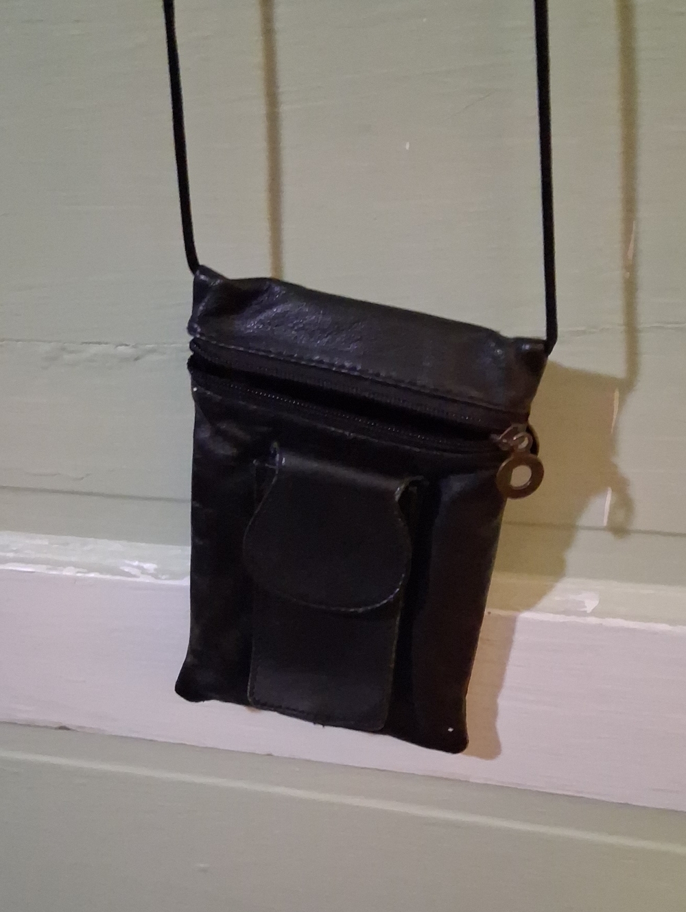 Black Leather Crossbody Phone Pouch - Unbranded